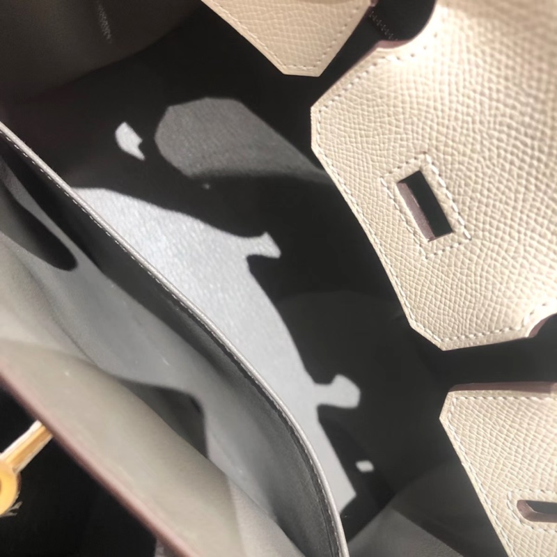 有購証 🩷✨ 愛馬仕Birkin 25奶昔白拼錫器灰馬蹄印E皮-5