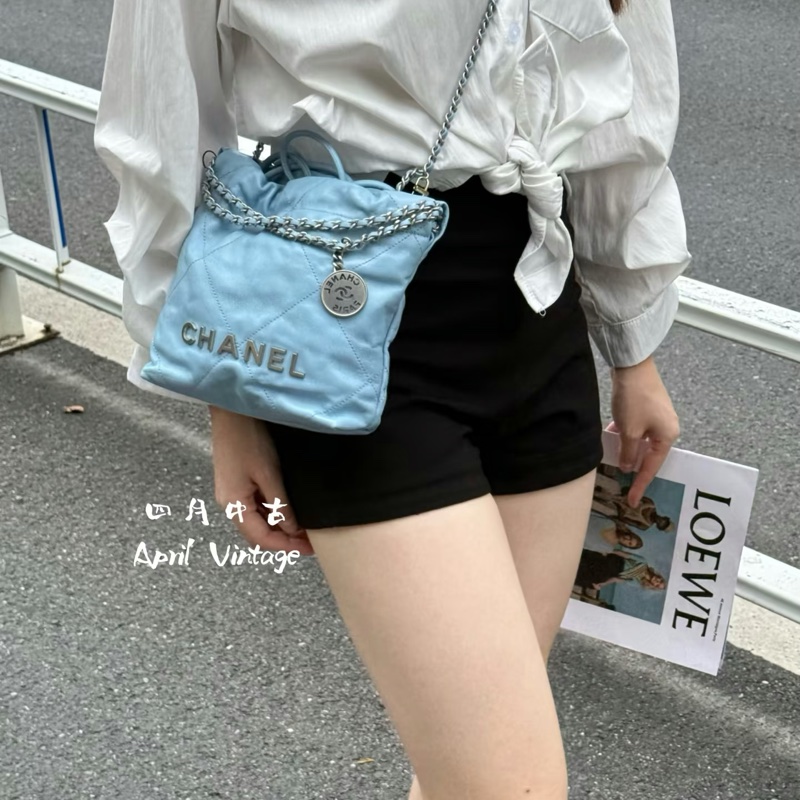 ෆ Chanel 22bag mini垃圾袋 奶油藍-4