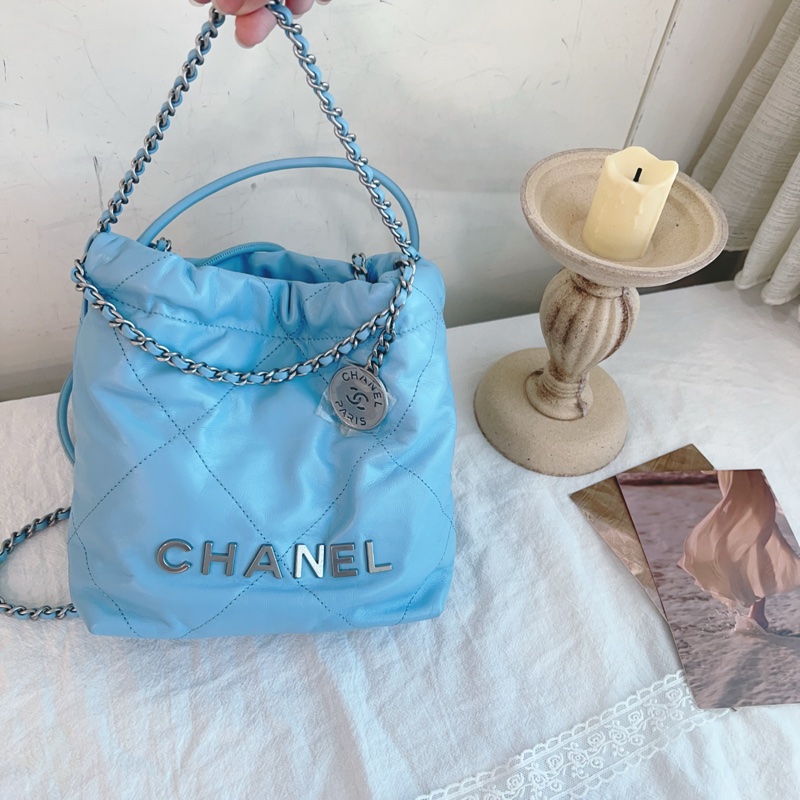 ෆ Chanel 22bag mini垃圾袋 奶油藍-5
