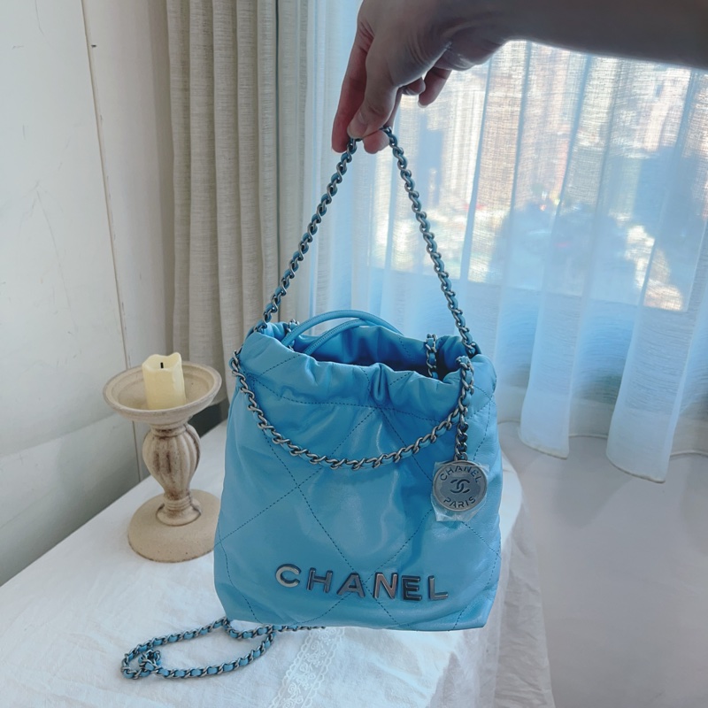ෆ Chanel 22bag mini垃圾袋 奶油藍-6