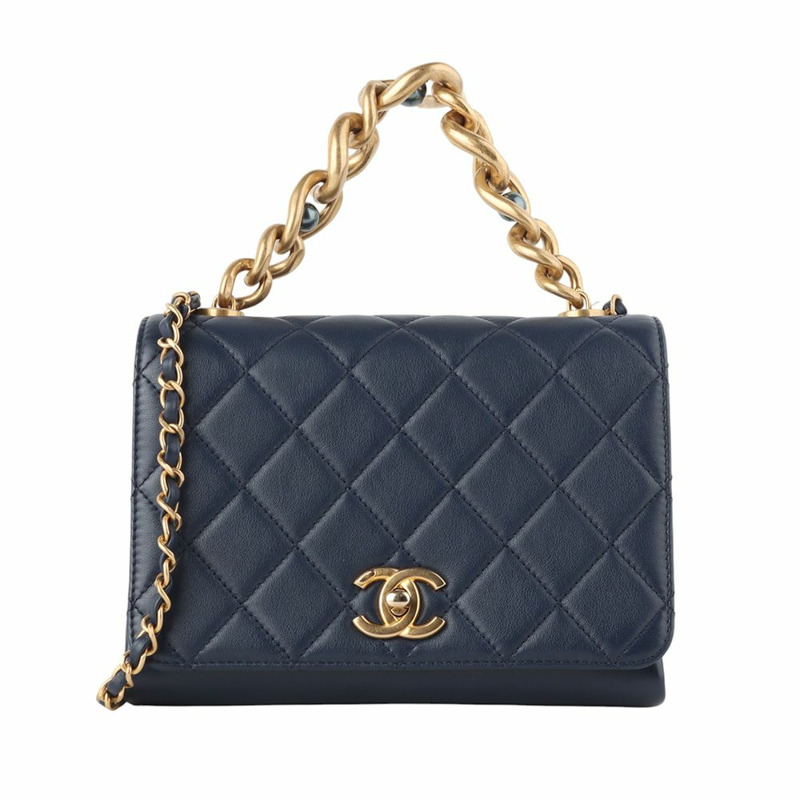 【包稅】CHANEL AS2639 三顆珍珠鏈條旋扣翻蓋單肩包-0