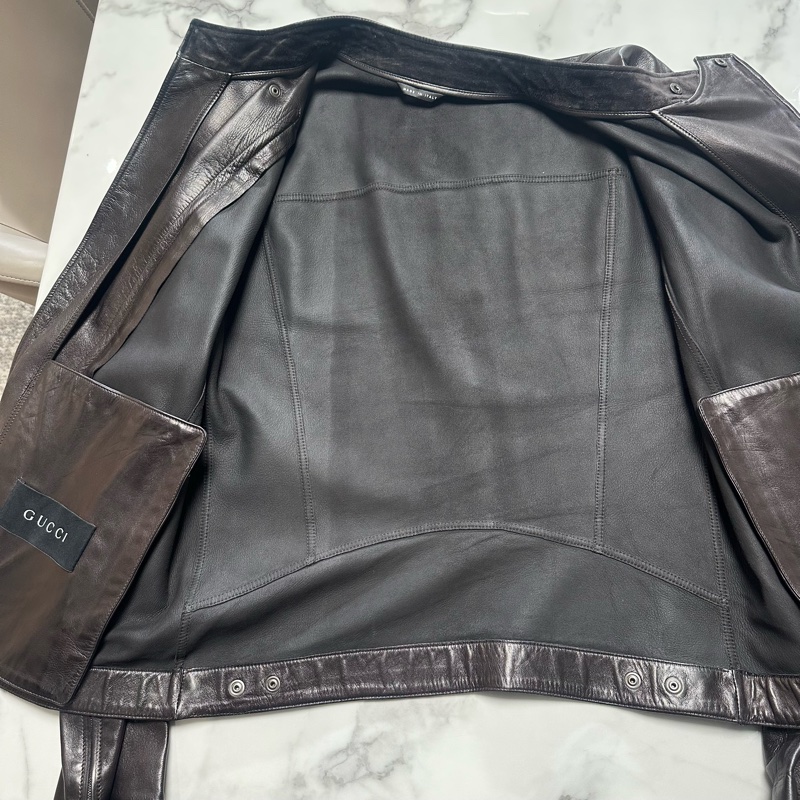 Gucci古驰圆领皮衣外套-4