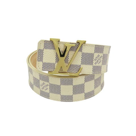 白色 棋盤格帆布 Initiales 皮帶 85CM【LOUIS VUITTON LV 路易威登】 M9609V