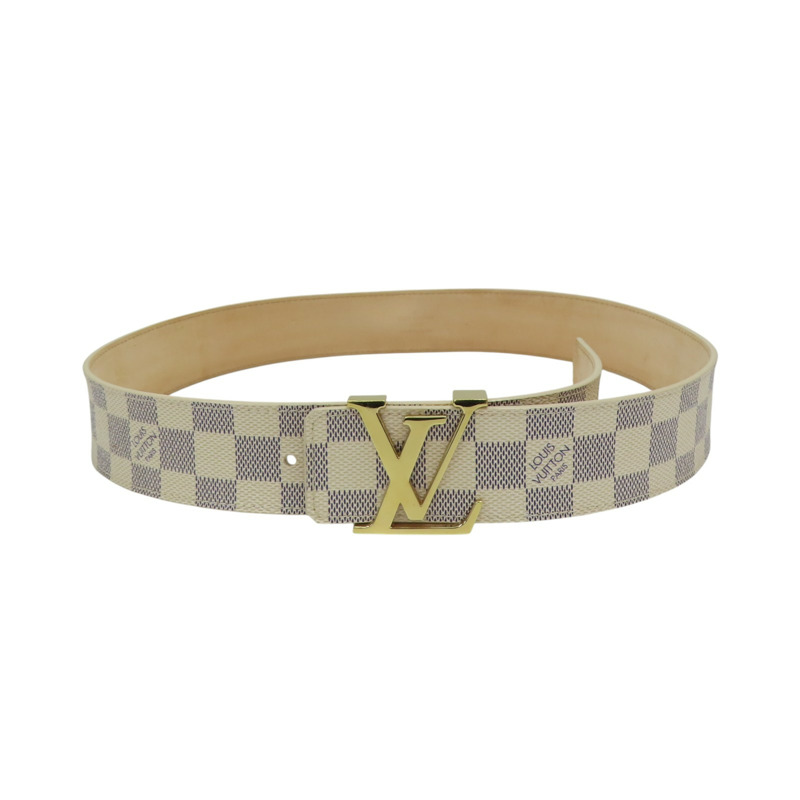 白色 棋盤格帆布 Initiales 皮帶 85CM【LOUIS VUITTON LV 路易威登】 M9609V-1