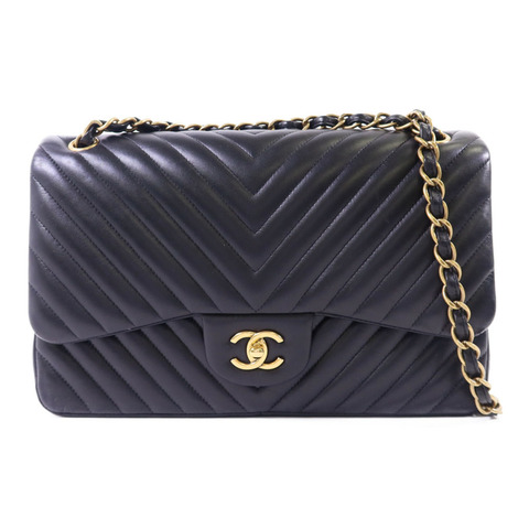 CHANEL 羊皮皮革Classic Jumbo金扣鏈帶手挽肩背兩用袋