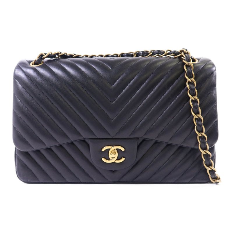 CHANEL 羊皮皮革Classic Jumbo金扣鏈帶手挽肩背兩用袋-0