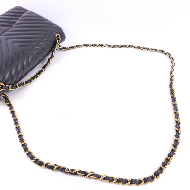 CHANEL 羊皮皮革Classic Jumbo金扣鏈帶手挽肩背兩用袋-4