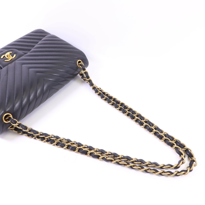 CHANEL 羊皮皮革Classic Jumbo金扣鏈帶手挽肩背兩用袋-5