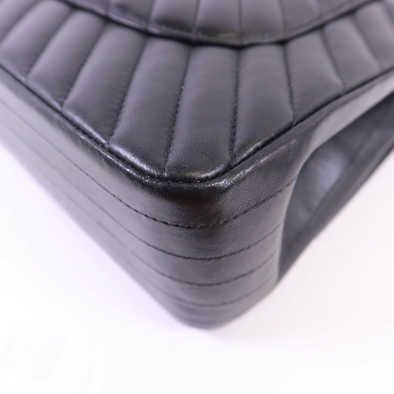 CHANEL 羊皮皮革Classic Jumbo金扣鏈帶手挽肩背兩用袋-12