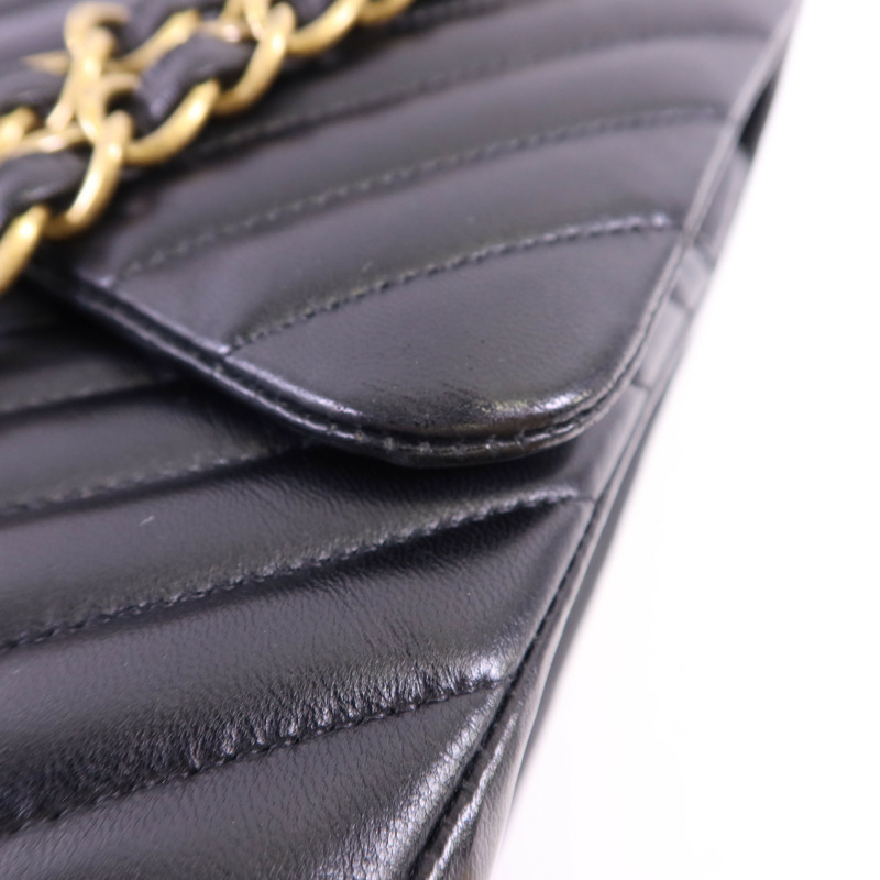 CHANEL 羊皮皮革Classic Jumbo金扣鏈帶手挽肩背兩用袋-14