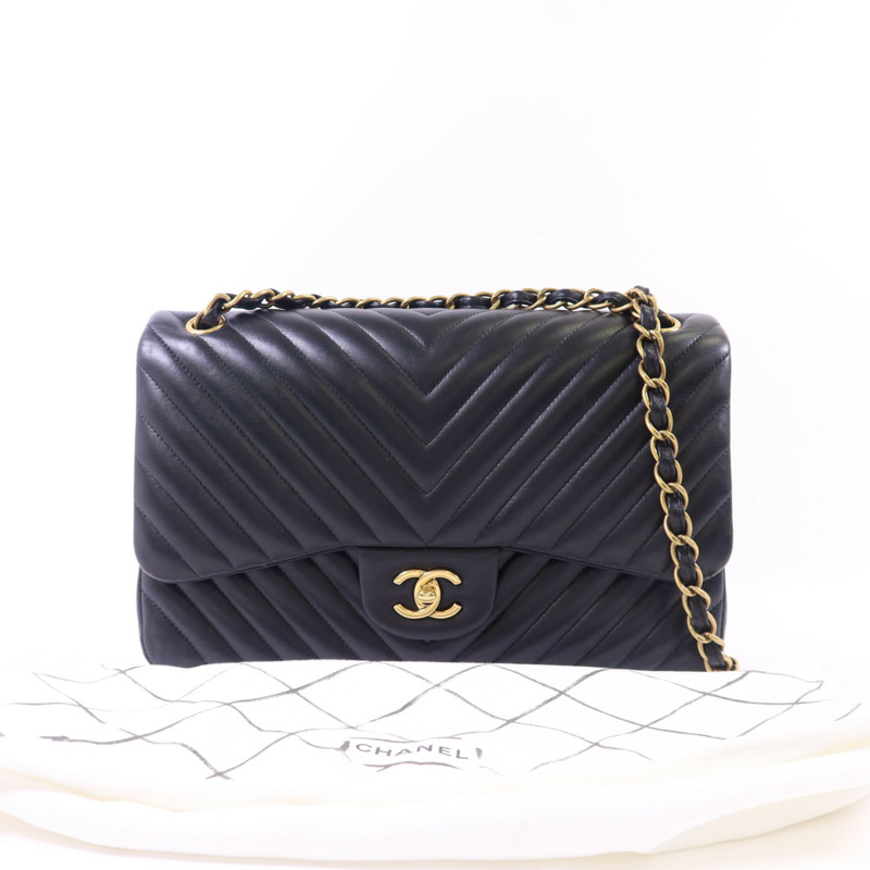 CHANEL 羊皮皮革Classic Jumbo金扣鏈帶手挽肩背兩用袋-17