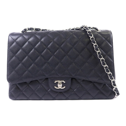 CHANEL 牛皮皮革Classic Maxi銀扣鏈帶肩背袋