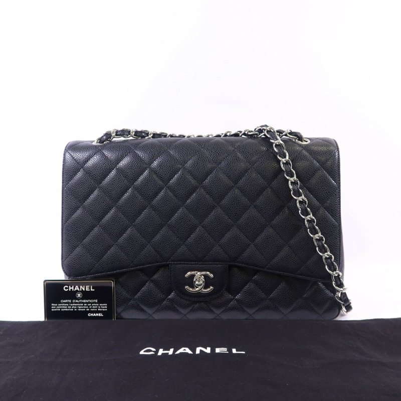 CHANEL 牛皮皮革Classic Maxi銀扣鏈帶肩背袋-16