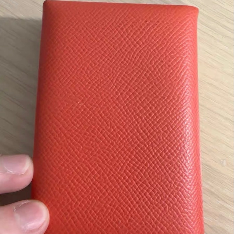 超值好價 9成新 愛馬仕 Hermes Calvi 卡夾名片夾 EPSOM 橘紅色調-1