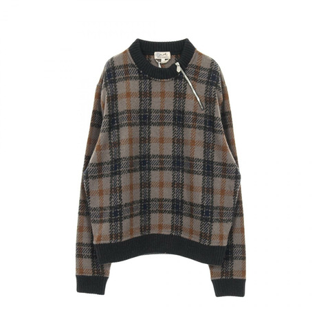 愛馬仕男士格紋針織衫，#M 格紋羊毛聚酯混紡，灰色多色，二手。