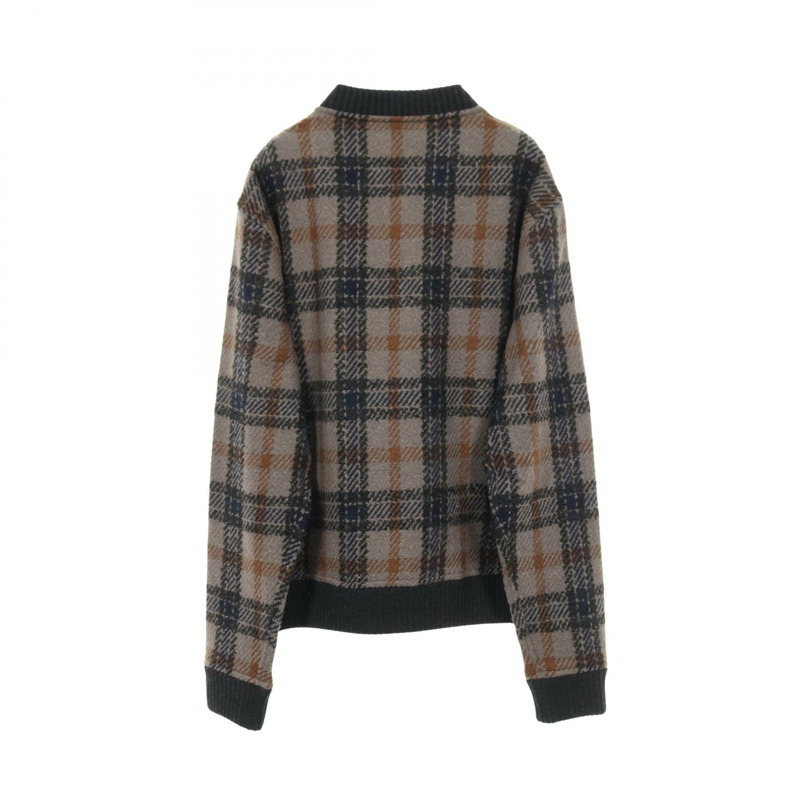 愛馬仕男士格紋針織衫，#M 格紋羊毛聚酯混紡，灰色多色，二手。-1