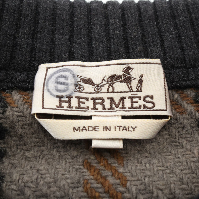 愛馬仕男士格紋針織衫，#M 格紋羊毛聚酯混紡，灰色多色，二手。-2