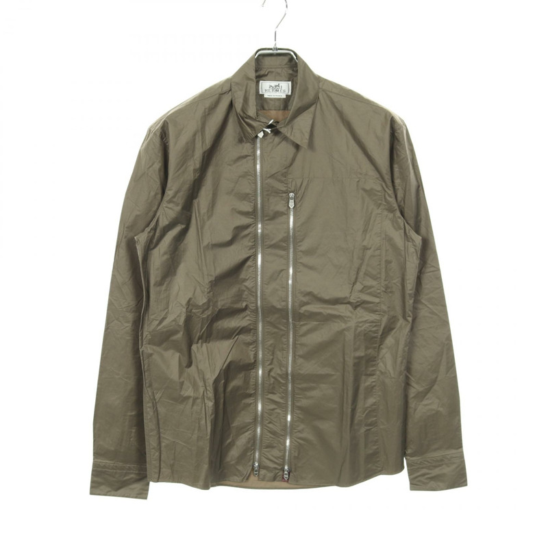 愛馬仕尼龍外套襯衫 Blouson 14 1/2 37 棉卡其色 二手 男款-0