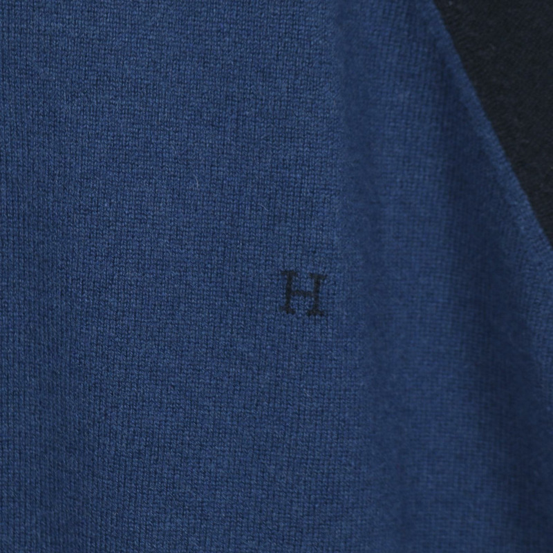 愛馬仕 H 標誌針織連帽衫 #XL 羊絨藍色海軍藍二手男款-5