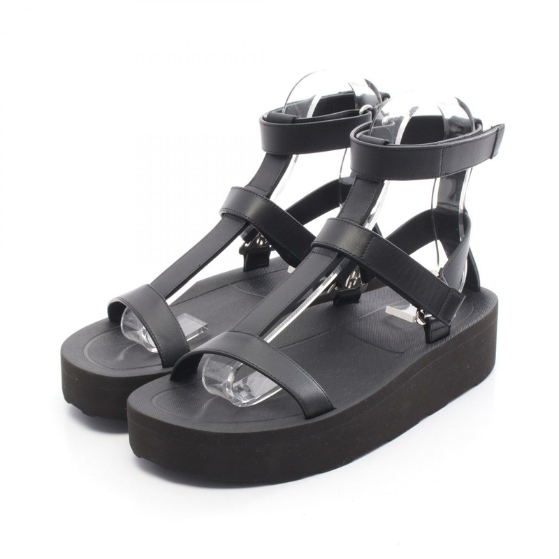 愛馬仕 Enid 女士涼鞋，尺寸 39.5，黑色真皮，二手女款-0