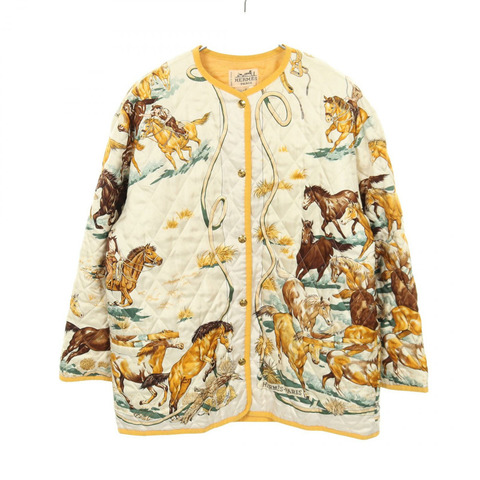 愛馬仕絎縫短版夾克 #36 醋酸纖維 白色 黃色 二手 女款