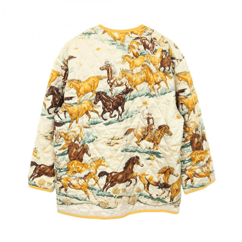 愛馬仕絎縫短版夾克 #36 醋酸纖維 白色 黃色 二手 女款-1