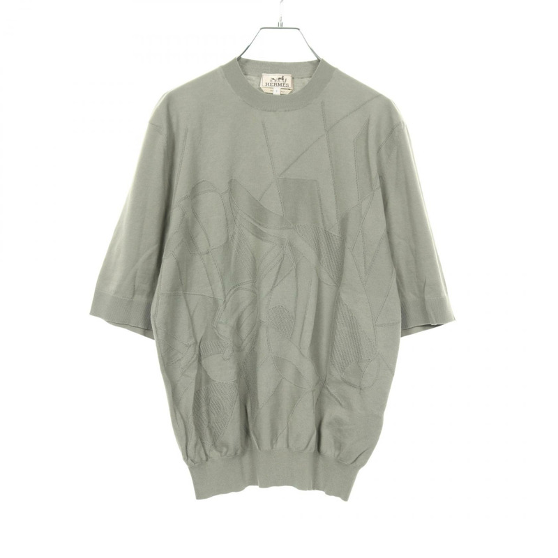 愛馬仕 Selles en Fragments 針織衫 #S 半袖棉綠色二手男士-0