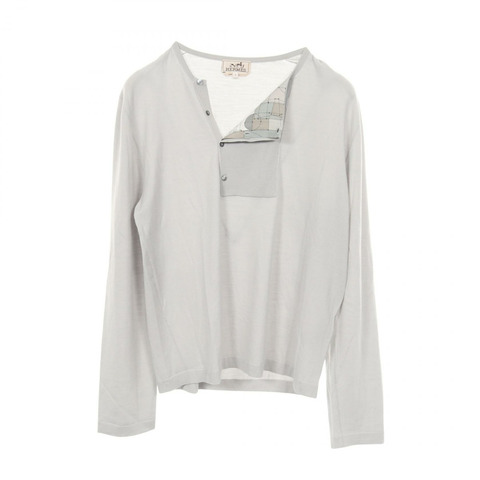 愛馬仕亨利領針織毛衣 #S 羊毛絲灰色二手男款