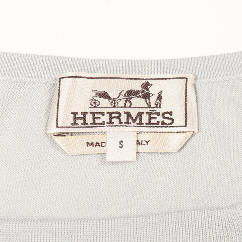 愛馬仕亨利領針織毛衣 #S 羊毛絲灰色二手男款-2