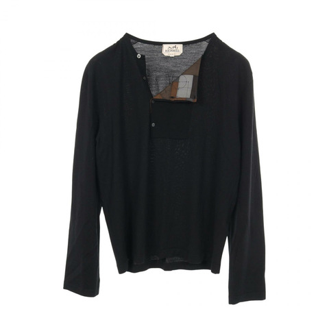 愛馬仕亨利領針織毛衣 #S 絲毛混紡 黑色 二手 男款