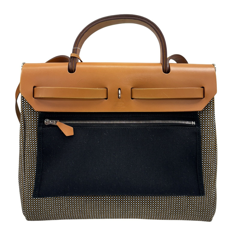 棕色 帆布 牛皮 Toile Vache hunter HerBag 31 【HERMES 愛馬仕】-2