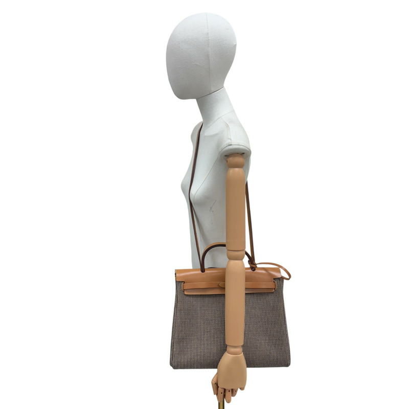 棕色 帆布 牛皮 Toile Vache hunter HerBag 31 【HERMES 愛馬仕】-7