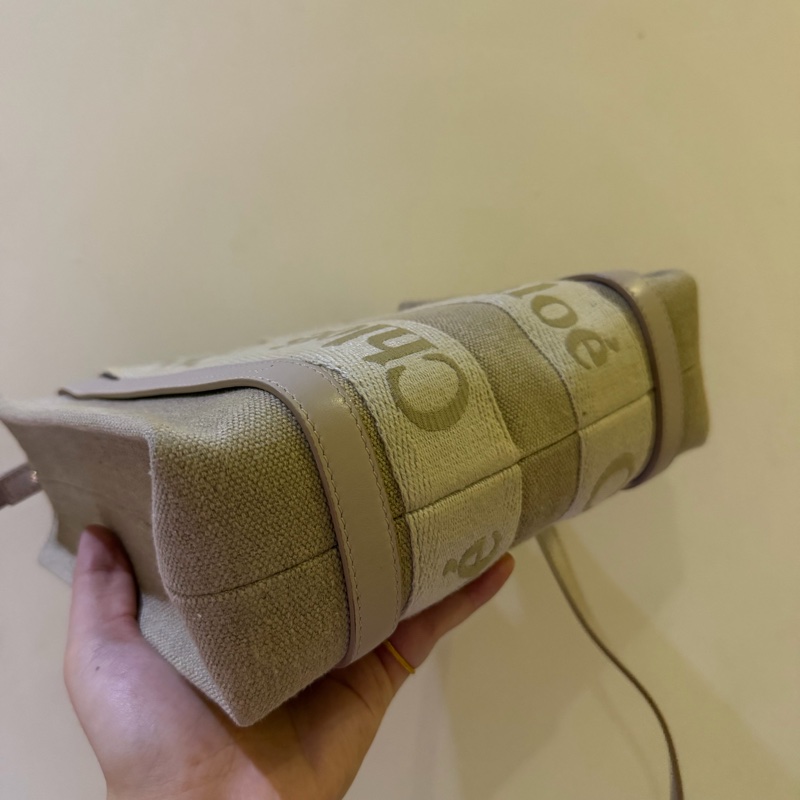 chloe woody tote bag 小號帆布包 帆布托特包 粉色刺繡款-3