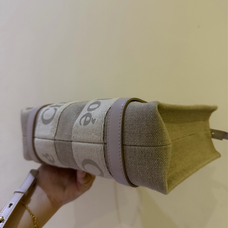 chloe woody tote bag 小號帆布包 帆布托特包 粉色刺繡款-4