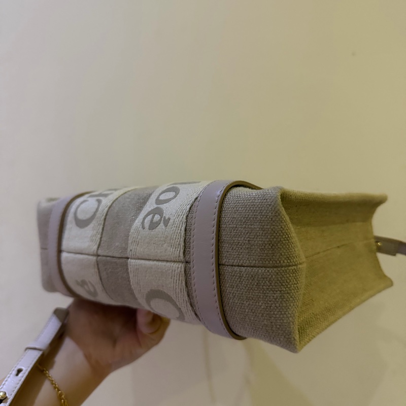 chloe woody tote bag 小號帆布包 帆布托特包 粉色刺繡款-8