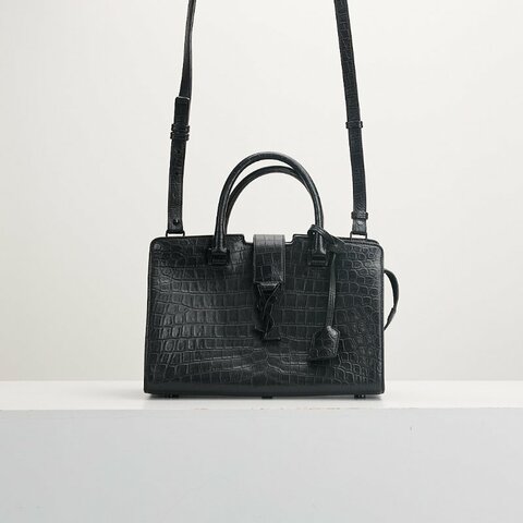 二手YSL cabas so black鱷魚壓紋小號醫生包