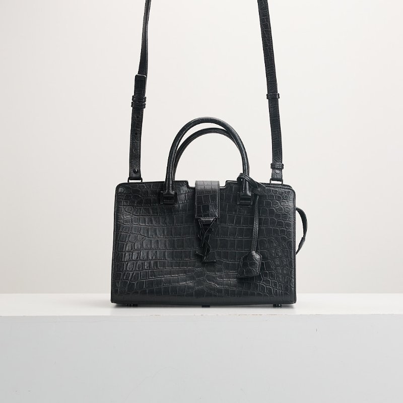 二手YSL cabas so black鱷魚壓紋小號醫生包-0