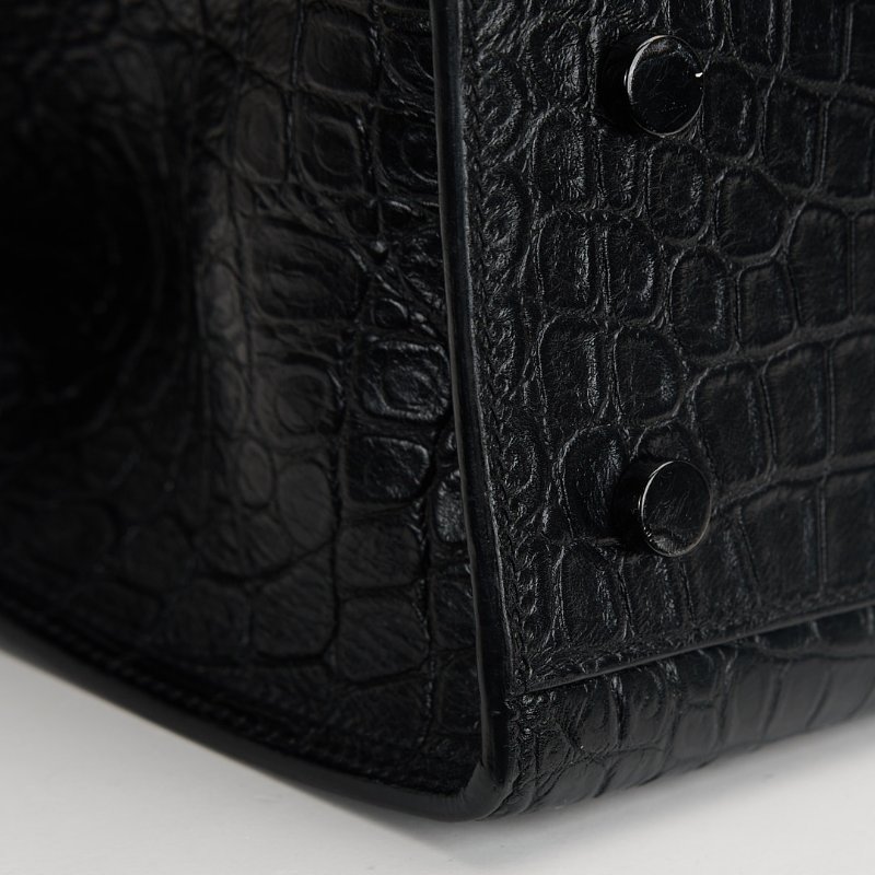 二手YSL cabas so black鱷魚壓紋小號醫生包-9