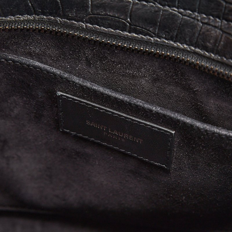 二手YSL cabas so black鱷魚壓紋小號醫生包-19