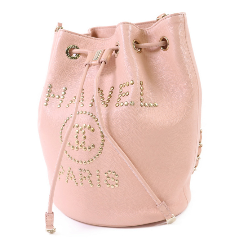 CHANEL 牛皮皮革Rivet Drawstring Bucket金扣肩背袋-2