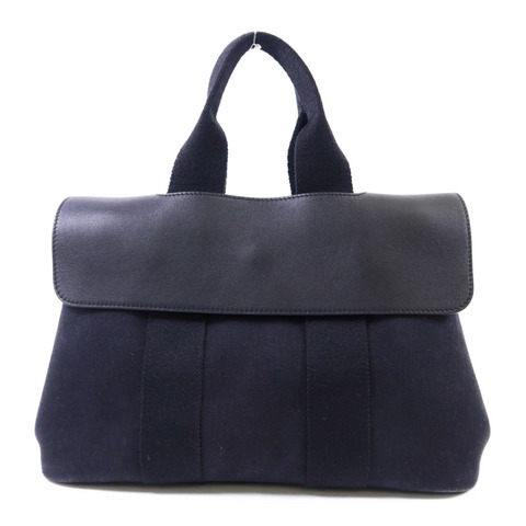 HERMES 帆布Valparaiso PM銀扣手挽袋Noir