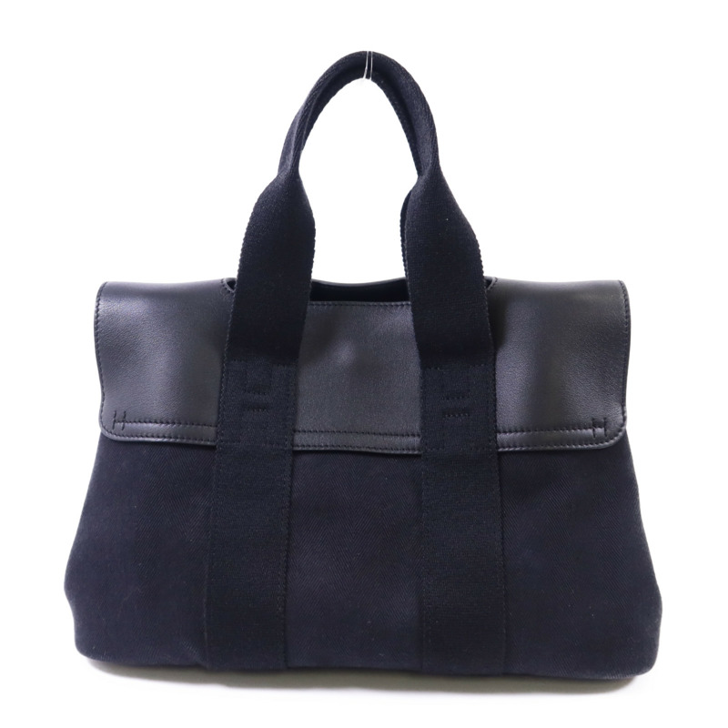 HERMES 帆布Valparaiso PM銀扣手挽袋Noir-1
