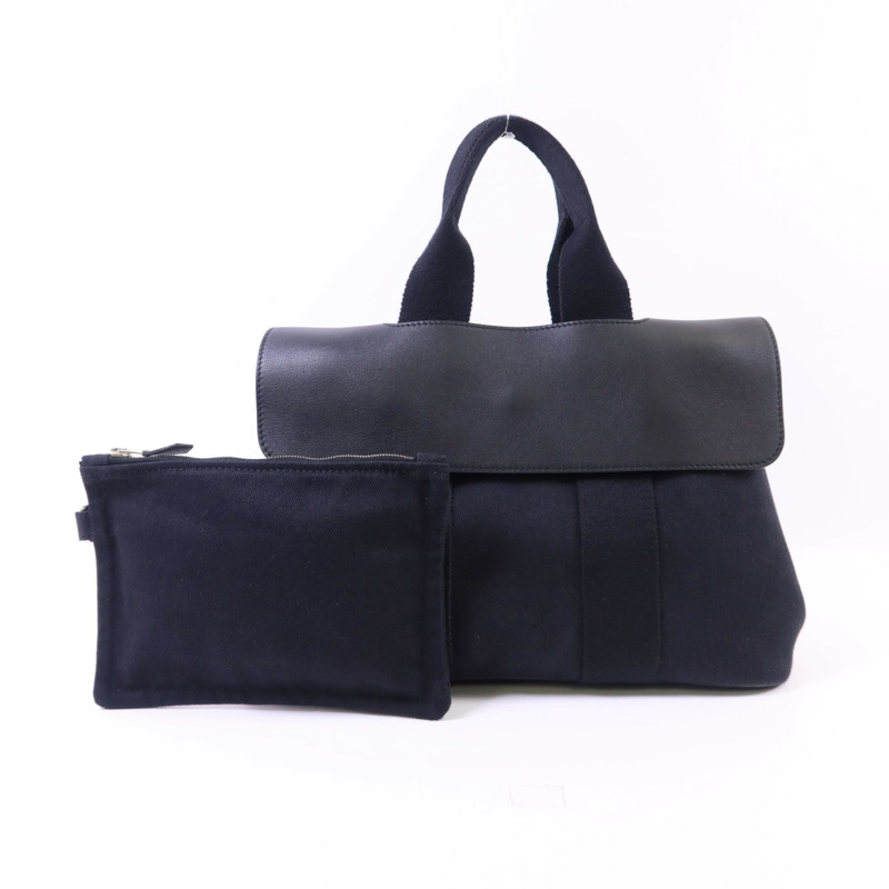 HERMES 帆布Valparaiso PM銀扣手挽袋Noir-18