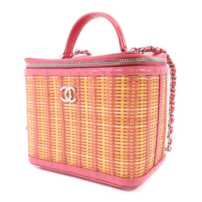 CHANEL 牛皮皮革Wicker Vanity銀扣鏈帶手挽肩背兩用袋-2