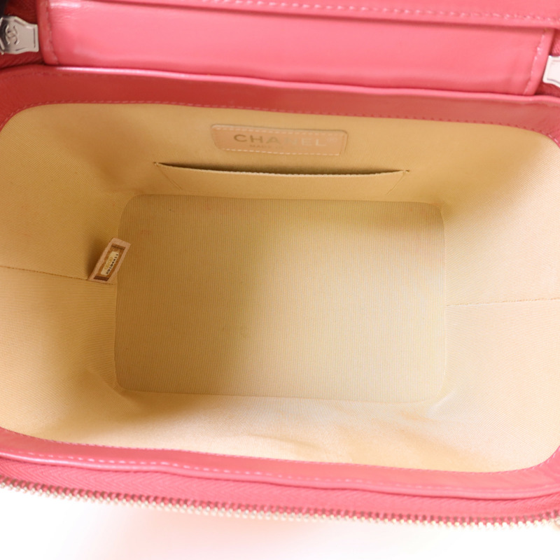 CHANEL 牛皮皮革Wicker Vanity銀扣鏈帶手挽肩背兩用袋-5