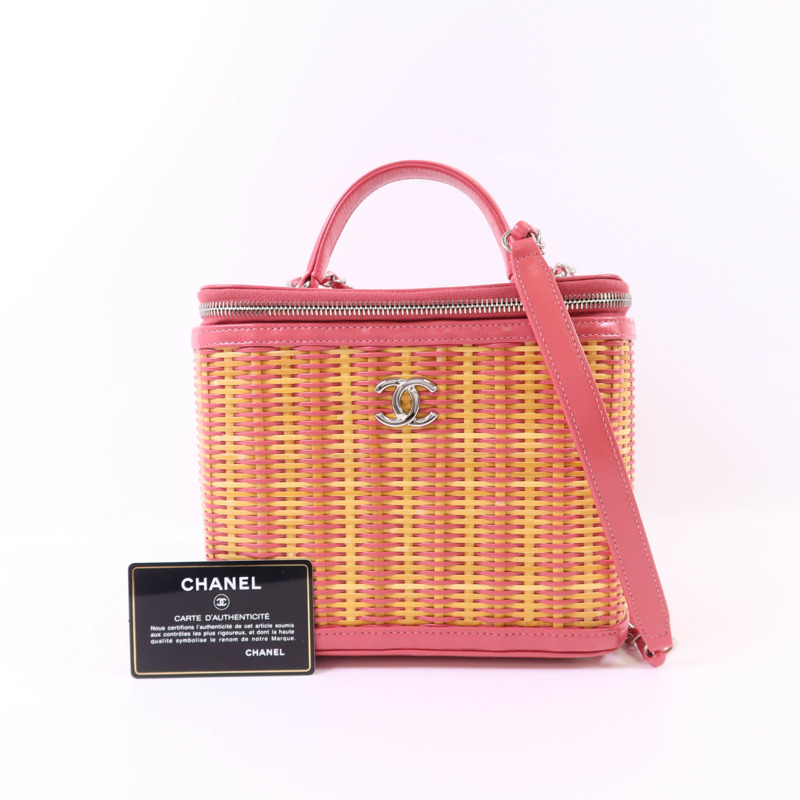 CHANEL 牛皮皮革Wicker Vanity銀扣鏈帶手挽肩背兩用袋-19