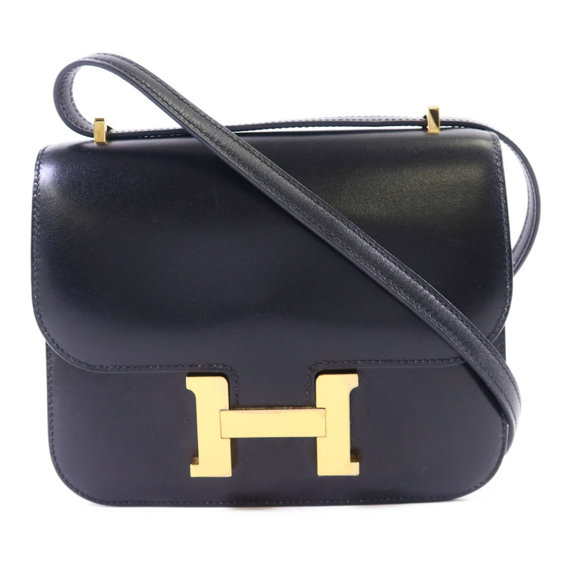HERMES Box Calf皮革Constance Mini金扣肩背袋Noir-0