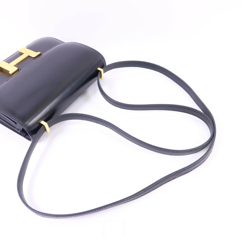HERMES Box Calf皮革Constance Mini金扣肩背袋Noir-5