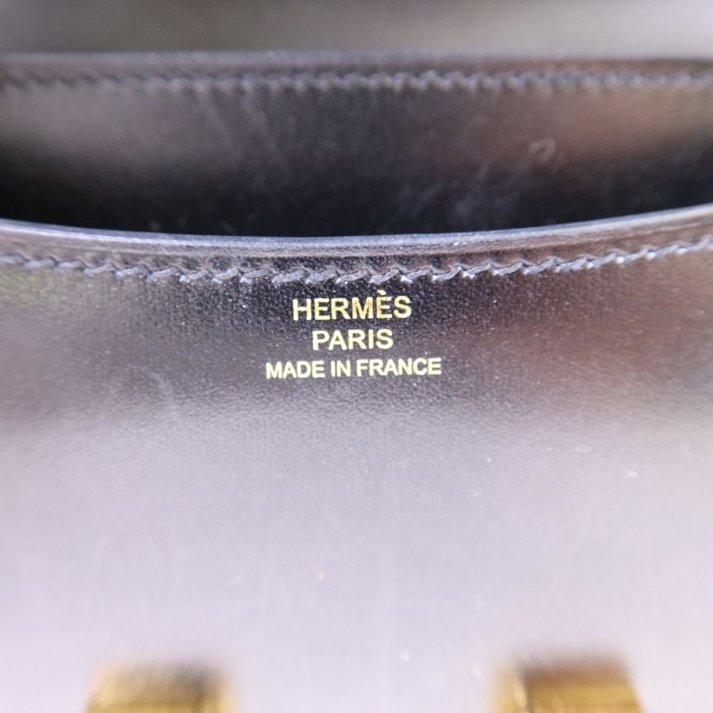 HERMES Box Calf皮革Constance Mini金扣肩背袋Noir-7
