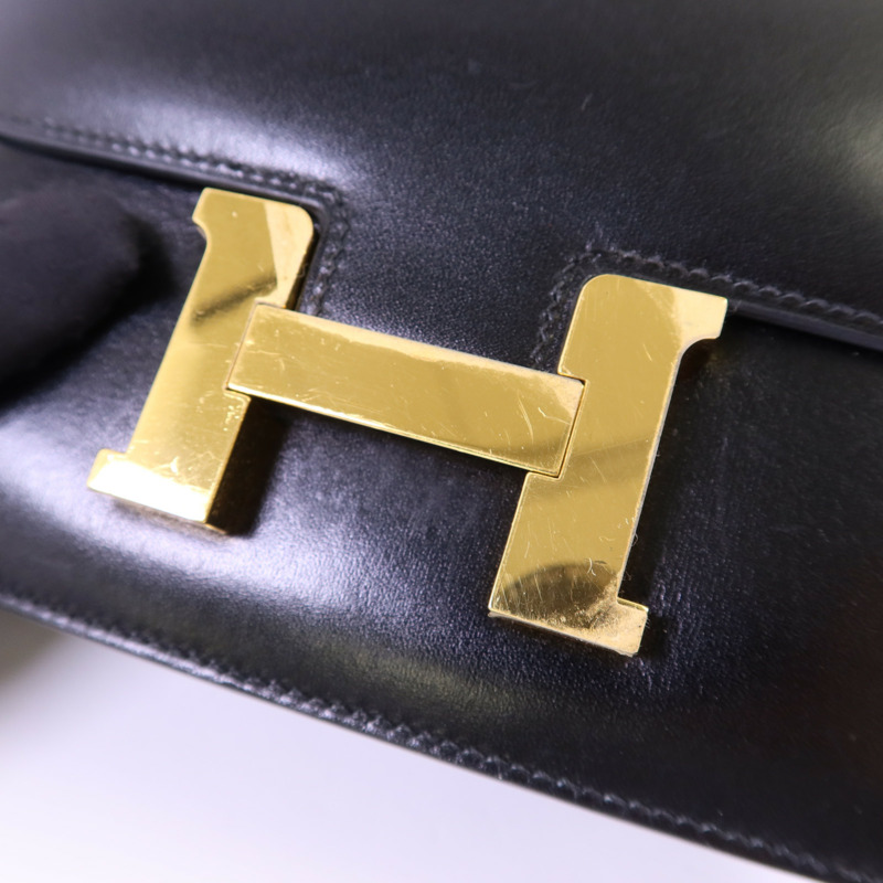 HERMES Box Calf皮革Constance Mini金扣肩背袋Noir-9